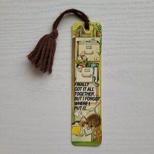 Vintage 70s Mouse Office File Bookmark yarn tassel 1978 Antioch Bookplate, H-225